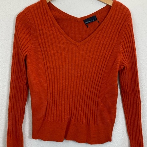 Cynthia Rowley 100% Merino Wool Burnt Orange Rib Knit Sweater - Picture 1 of 6